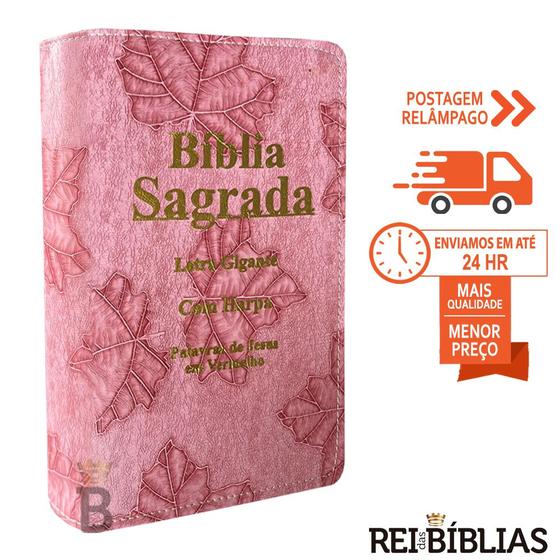 Imagem de Biblia Sagrada Letra Gigante Luxo Popular - Folha Rosa - Com Harpa - Mulher - RC