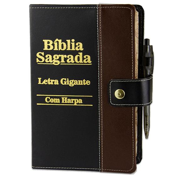 Imagem de Bíblia Sagrada Letra Gigante - Preto C/ Marrom -  Com Harpa