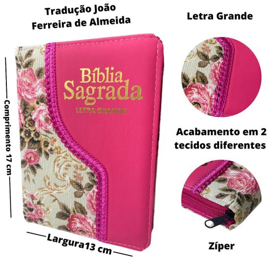 Imagem de Bíblia sagrada letra grande índice almeida revista corrigida ziper arc