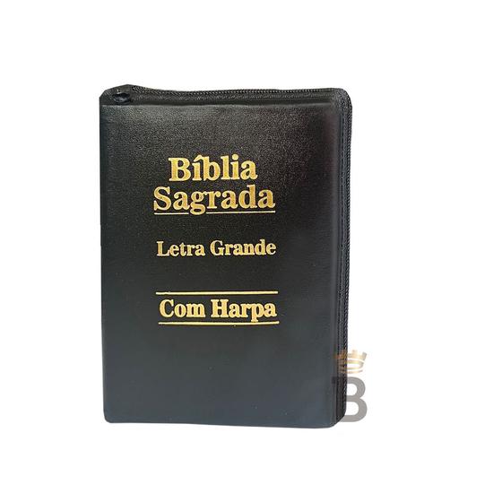 Imagem de Bíblia Sagrada Letra Grande Preta Com Harpa Ziper - 16x12cm