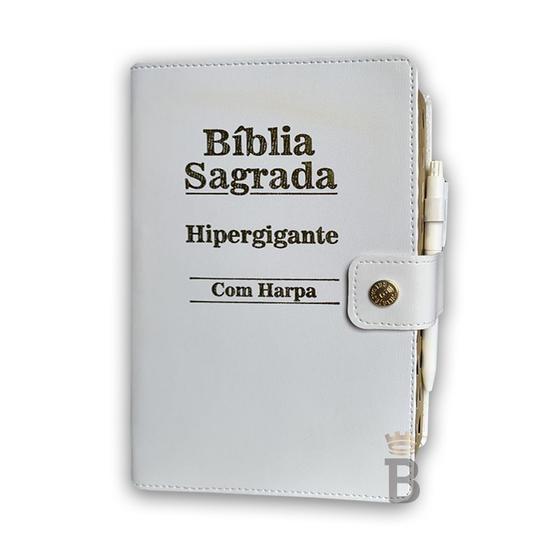 Imagem de Bíblia Sagrada Letra Hipergigante - Botão - Branca - C/ Harpa
