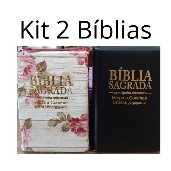 Imagem de Bíblia Sagrada Letra Hipergigante C/ Harpa Kit 2 Bíblias