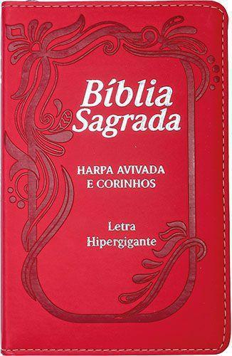 Imagem de Bíblia Sagrada  Letra Hipergigante  Harpa Cristã  Zíper  Índice  Vermelho Neon