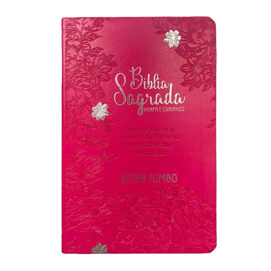 Imagem de Bíblia Sagrada Letra Jumbo  ARC  Harpa Avivada e Corinhos  Capa PU Luxo Jardim Pink