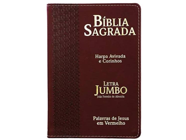 Imagem de Bíblia Sagrada Letra Jumbo Capa Pu luxo Alto Relevo Brown com Harpa/ARC