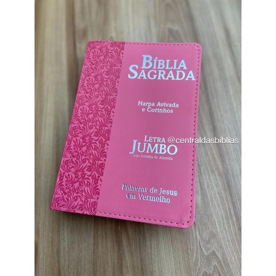 Imagem de Bíblia sagrada letra JUMBO rosa claro palavras de Jesus em vermelho - CENTRAL