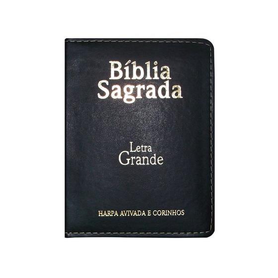 Imagem de Bíblia Sagrada Média com Zíper  Letra Normal ARC  Harpa Avivada e Corinhos  PU Preto