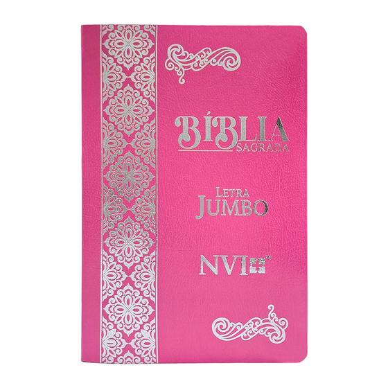 Imagem de Bíblia Sagrada  NVI  Letra Jumbo  Capa Luxo Coverbook  Rosa Cristã Evangélica Gospel Índice Crente Feminina Mulher