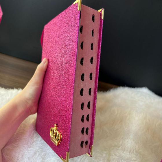 Imagem de Bíblia Sagrada Rosa Luxo Glitter Com Harpa, Letra MÉDIA, Folha ECOLÓGICA e Índice
