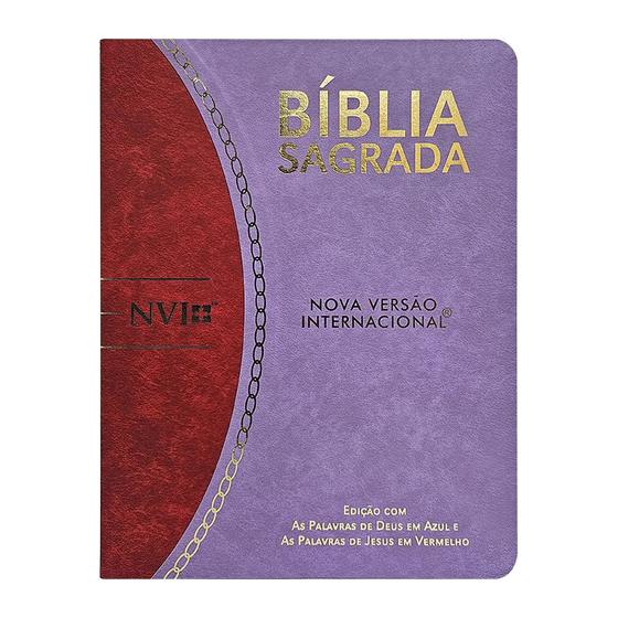 Imagem de Bíblia Sagrada Slim Grande  NVI  Letra Grande  Lilás e Vermelho