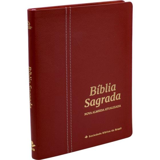 Imagem de Biblia sagrada ultra fina slim letra grande capa couro legitimo versão naa nova almeida atualizada vermelho malagueta