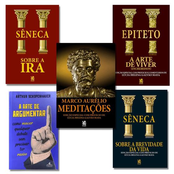 Imagem de Biblioteca Estoica  Grandes Mestres - Kit com 5 livros -  Brevidade da Vida, Sobre a Ira, A Arte de viver, Meditações