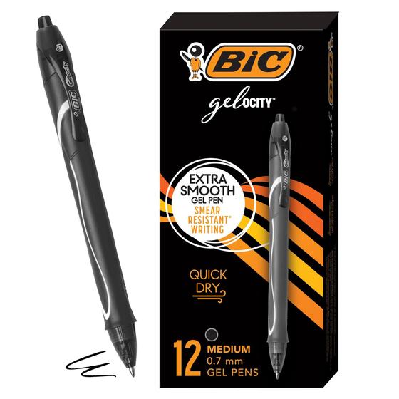 Imagem de BIC Gel-ocity Quick Dry Black Gel Pens, Medium Point (0.7mm), 12-Count Pack, Retrátil Gel Pens com aderência total confortável