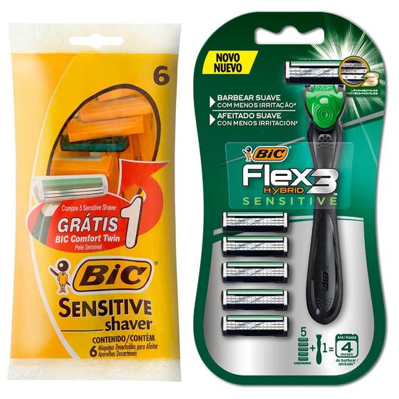 Imagem de Bic Kit Barbeador Flex 3 Recarregável Sensitive + Sensitive Shaver + Comfort 2