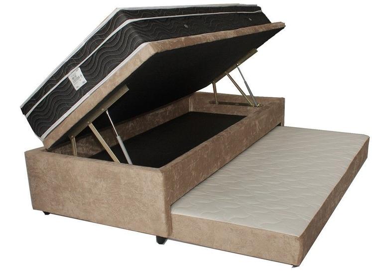 Bicama Baú Solteiro 3 em 1 C/ Cama Auxiliar em Espuma + Colchão Molas Confort Black Menor preço em Bicama Baú Solteiro 3 em 1 C/ Cama Auxiliar em Espuma + Colchão Molas Confort Black