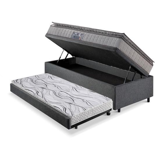 Imagem de Bicama Box Baú 88x188 Linho Cinza com Colchão Orthosono New Dupla Face Espuma D28 Anjos