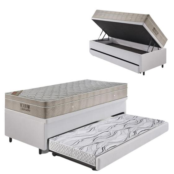 Imagem de Bicama Box Baú 88x188  material sintético Linho Branco com Colchão Airtech