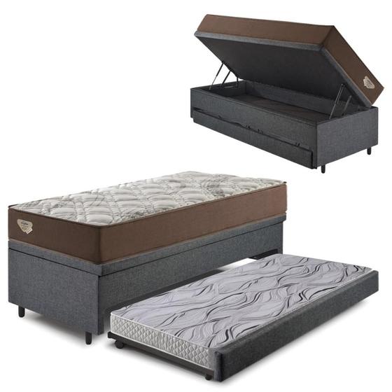 Imagem de Bicama Box Baú com Linho Cinza 96x203 com Colchão Relax Adorabile Molas Ensacadas Ecoflex