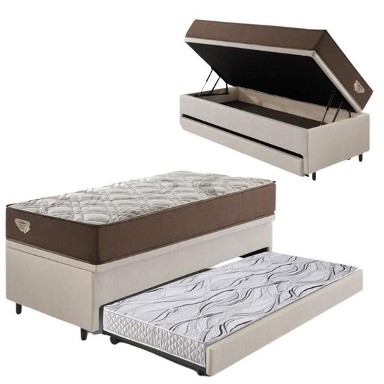 Imagem de Bicama Box Baú com material sintético Linho Areia 88x188 com Colchão Relax Adorabile Molas Ensacadas Ecoflex