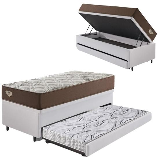 Imagem de Bicama Box Baú com material sintético Linho Branco 96x203 com Colchão Relax Adorabile Molas Ensacadas Ecoflex