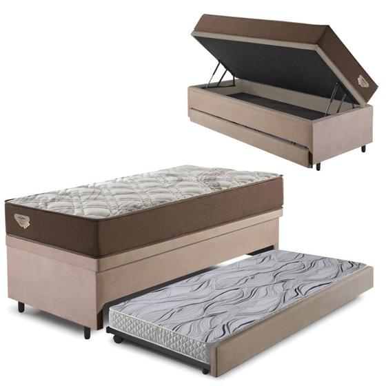 Imagem de Bicama Box Baú com Suede Bege 88x188 com Colchão Relax Adorabile Molas Ensacadas Ecoflex