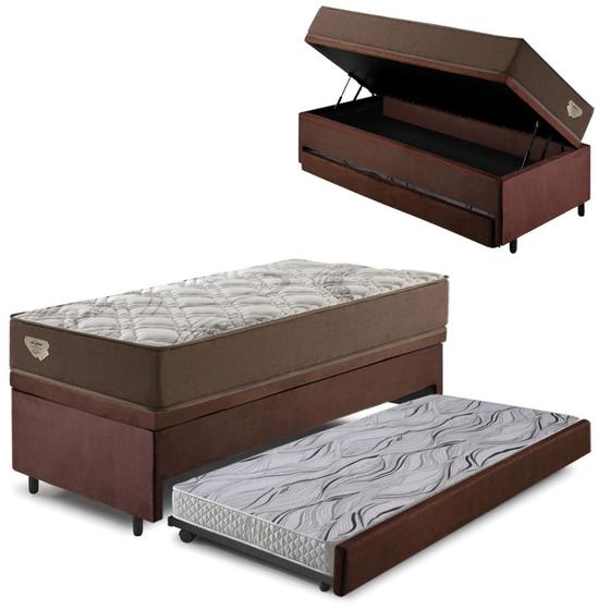 Imagem de Bicama Box Baú com Suede Marrom 120x203 com Colchão Relax Adorabile Molas Ensacadas Ecoflex