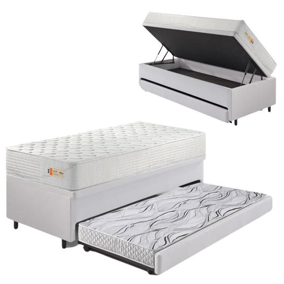 Imagem de Bicama Box Baú material sintético Linho Branco 88x188 com Colchão Ecoline D33 Ecoflex