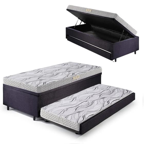 Imagem de Bicama Box Baú Solteiro Com Colchão Ecoline D20 Ecoflex Suede Preto 88x188