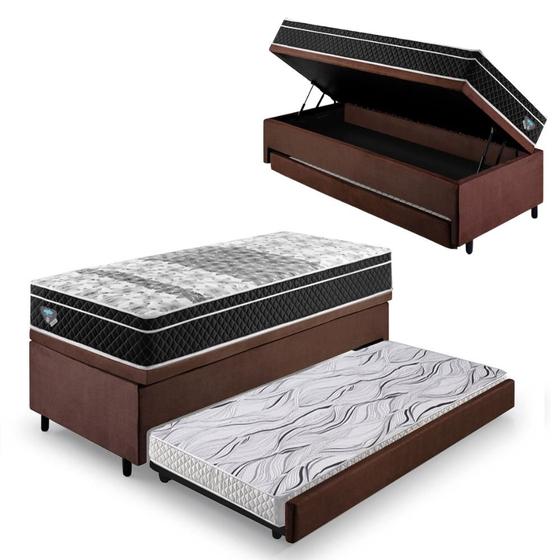 Imagem de Bicama Box Baú Solteiro Com Colchão Gransleep Ecoflex Molas Verticoil Suede Marrom 88x188