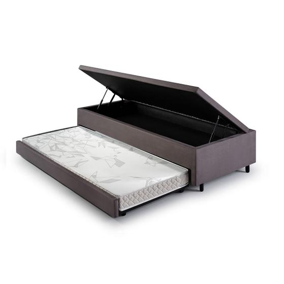 Imagem de Bicama Box Com Baú Solteirão 96x203 com Colchão Auxiliar Suede Cinza