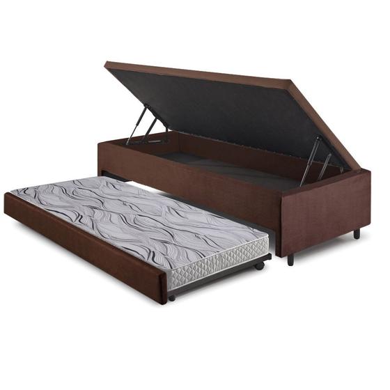 Imagem de Bicama Box com Baú Solteiro 88x188 com Colchão Auxiliar Suede Marrom