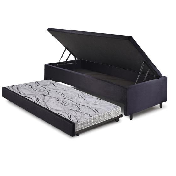 Imagem de Bicama Box com Baú Solteiro 88x188 com Colchão Auxiliar Suede Preto