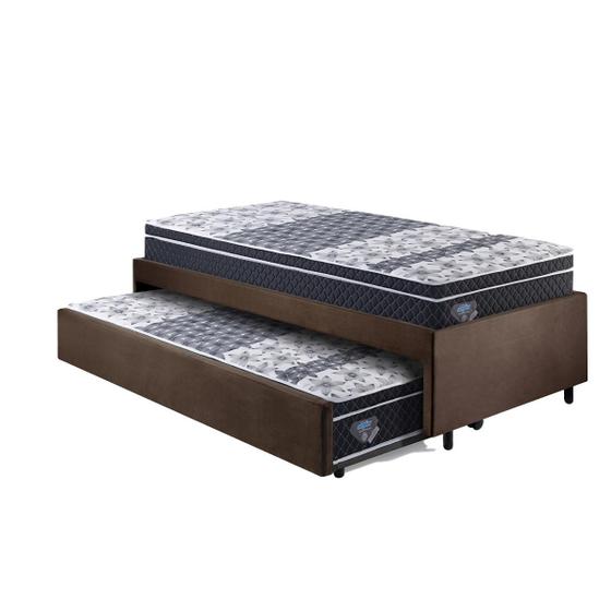 Bicama Box Solteiro 88x188 Suede Marrom com Dois Colchões Gransleep Molas Verticoil Ecoflex - Cama inHouse Imagem de Bicama Box Solteiro 88x188 Suede Marrom com Dois Colchões Gransleep Molas Verticoil Ecoflex