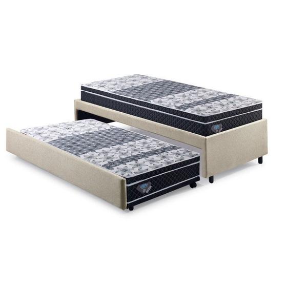 Imagem de Bicama Box Solteiro 88x188cm Linho com Dois Colchões Gran Sleep Molas Verticoil Ecoflex