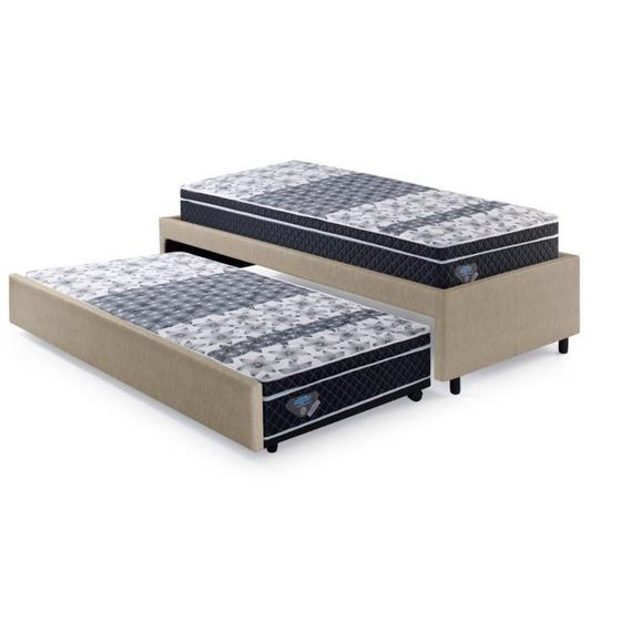 Imagem de Bicama Box Solteiro 88x188cm material sintético com Dois Colchões Gran Sleep Molas Verticoil Ecoflex