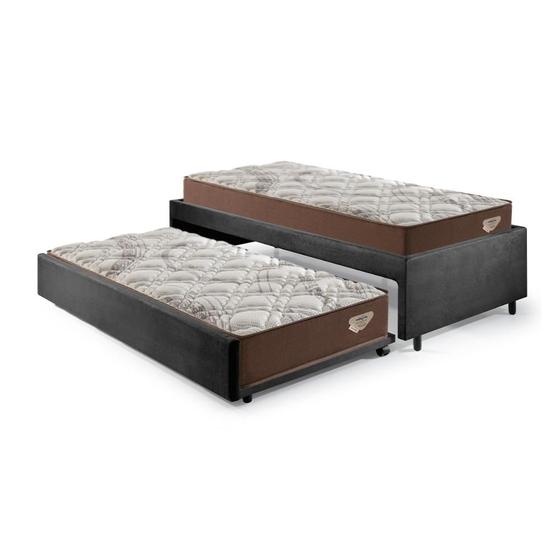 Imagem de Bicama Box Solteiro 99x199 Suede Preto com 2 Colchões Relax Adorabile Molas Ensacadas Ecoflex