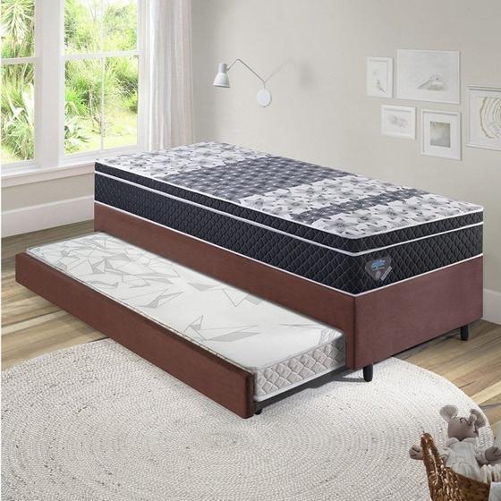Imagem de Bicama Box Solteiro com Colchão Gran Sleep Ecoflex Molas Verticoil Suede 88x188cm