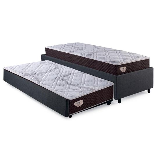 Imagem de Bicama Box Solteiro Linho Cinza 88x188 com Dois Colchões Relax Adorabile Molas Ensacadas Ecoflex