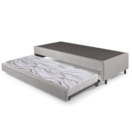 Imagem de Bicama Box Solteiro material sintético Linho Cinza 96x203x28 cm com Colchão Auxiliar Ecoflex