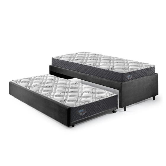 Imagem de Bicama Box Viúva 126x208 Suede Preto com Dois Colchões Adapto Molas Ensacadas Ecoflex