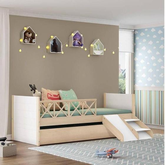 Imagem de Bicama Infantil Garden com Kit Escadinha Natural/Branco - Casatema