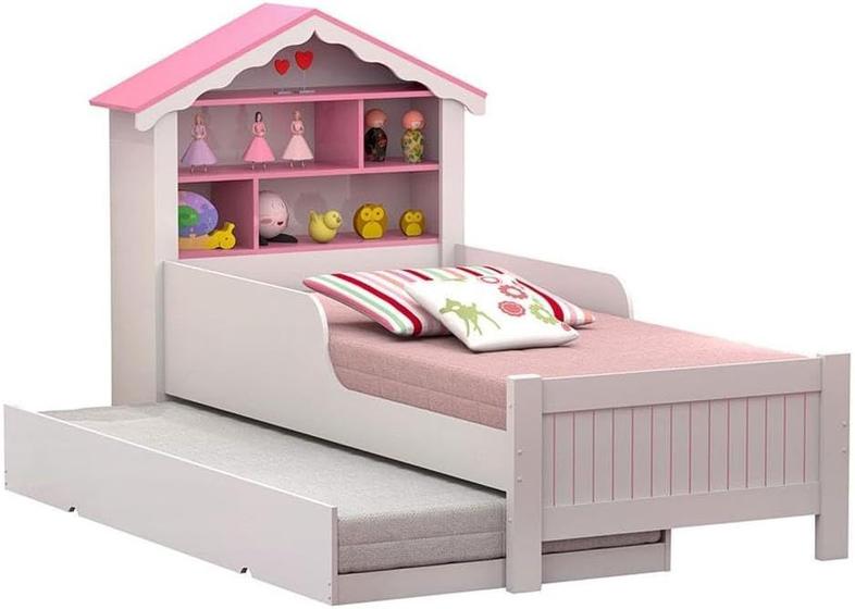 Imagem de Bicama Infantil Solteiro Menina Casinha Branco Rosa