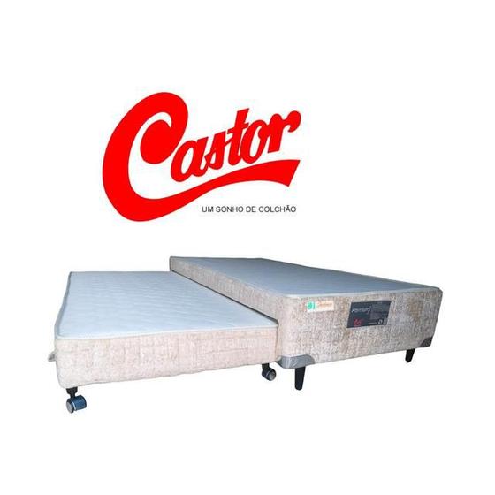 Imagem de Bicama Solteiro King King Espuma D28 Acoplada Premium Bege 96x203x40 (Cama Resistente Madeira de Eucalipto - Ideal para quartos pequenos)