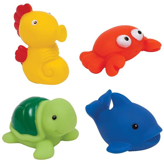 Imagem de Bichinhos de Banho Infantil Para Bebê +3 Meses 4 Animais Marinhos Dinossauros Água Coloridos Buba