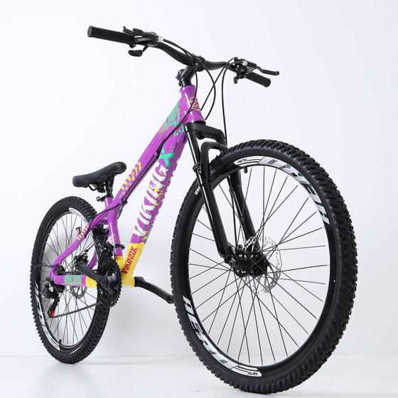 Imagem de Bicicleta 26 vikingx 21v shimano - tuff x-25 - roxo/amarelo