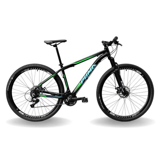 Imagem de Bicicleta 29 puma lince 21v index, freio mec, susp 80mm rad7, preto com verde  e azul, 17