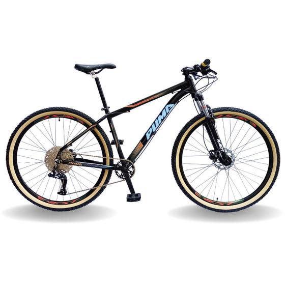 Imagem de Bicicleta 29 pumabike 12v absolute, freio hid, pdv alum, susp trava guidão, preto com laranja e azul, 19