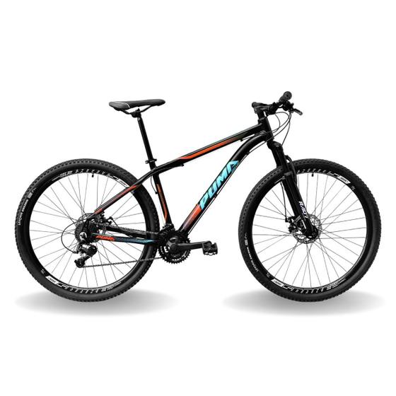 Imagem de Bicicleta 29 pumabike lince 21v index, freio mec, susp 80mm rad7, preto com laranja  e azul, 17