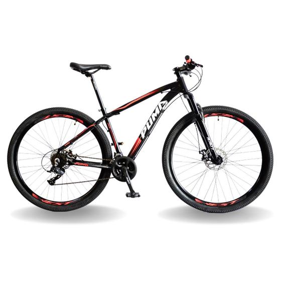 Imagem de Bicicleta 29 pumabike lince 24v steez, freio mec, susp 80mm, preto branco e vermelho, 19