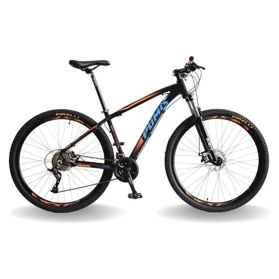 Imagem de Bicicleta 29 pumabike lince 27v steez, freio mec, k7, susp trava, preto com laranja e azul, 21